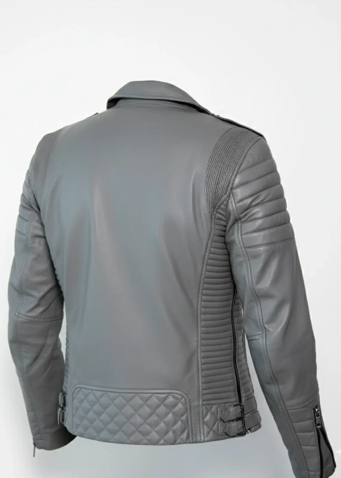 Men’s Gray Motorcycle Leather Jacket - Image 5