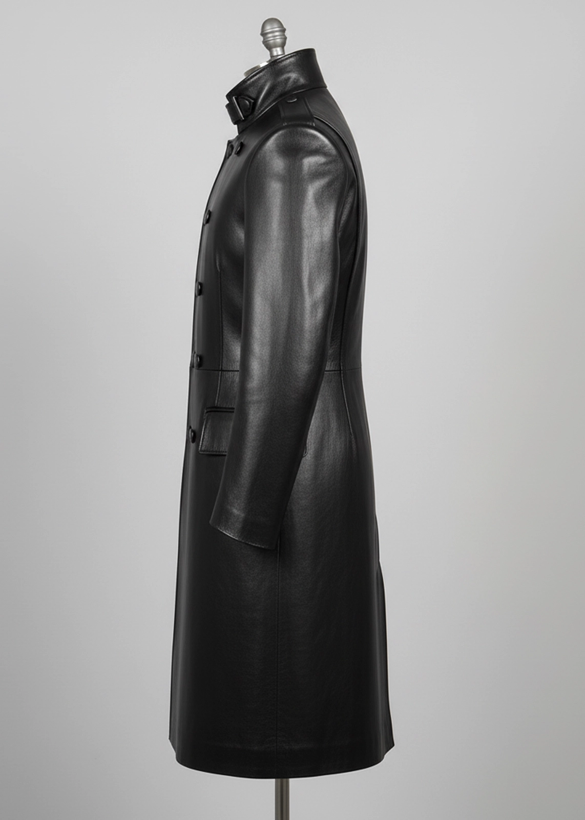 The Sentinel – Jet Black Military Duster Coat - Image 4