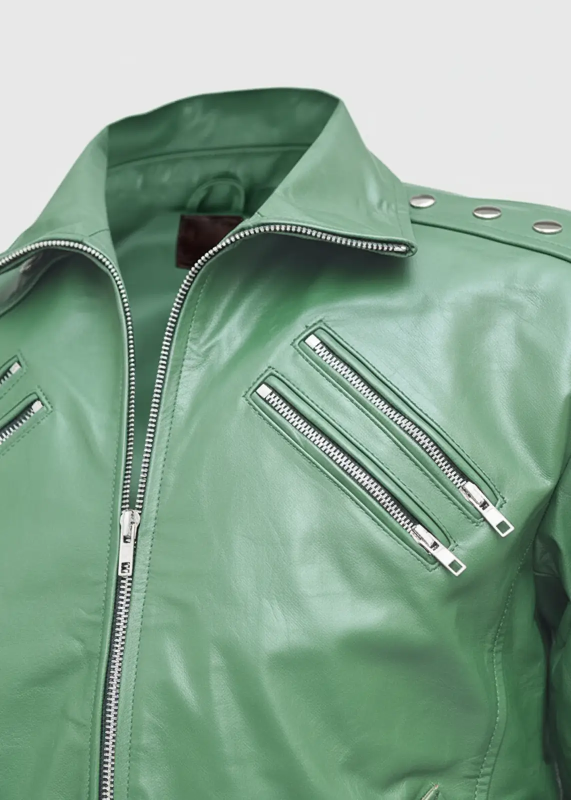 Light Green Leather Jacket For Men - Image 5