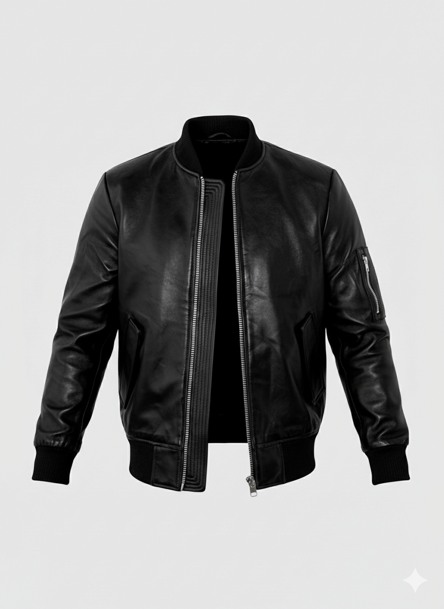 Men’s Aviator Flight Black Leather Jacket - Image 5