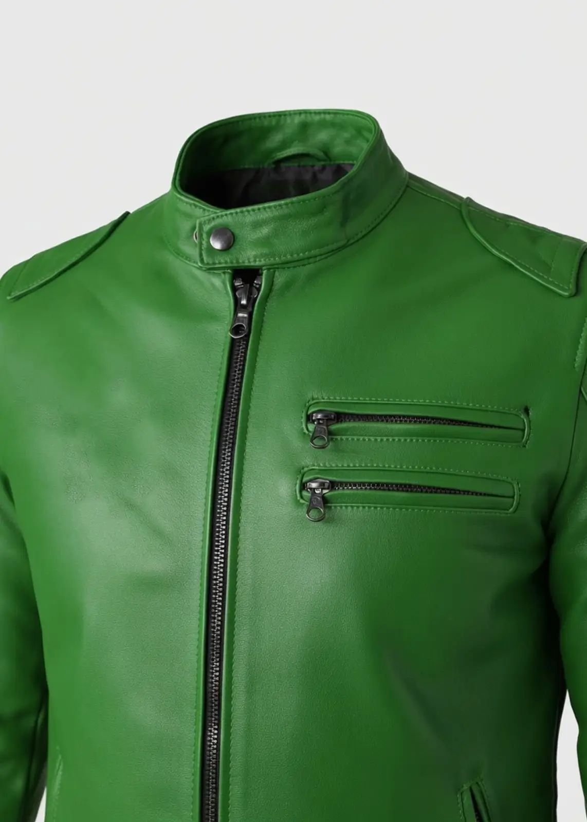 Men's Rugged & Stylish Green Leather Jacket - Image 3