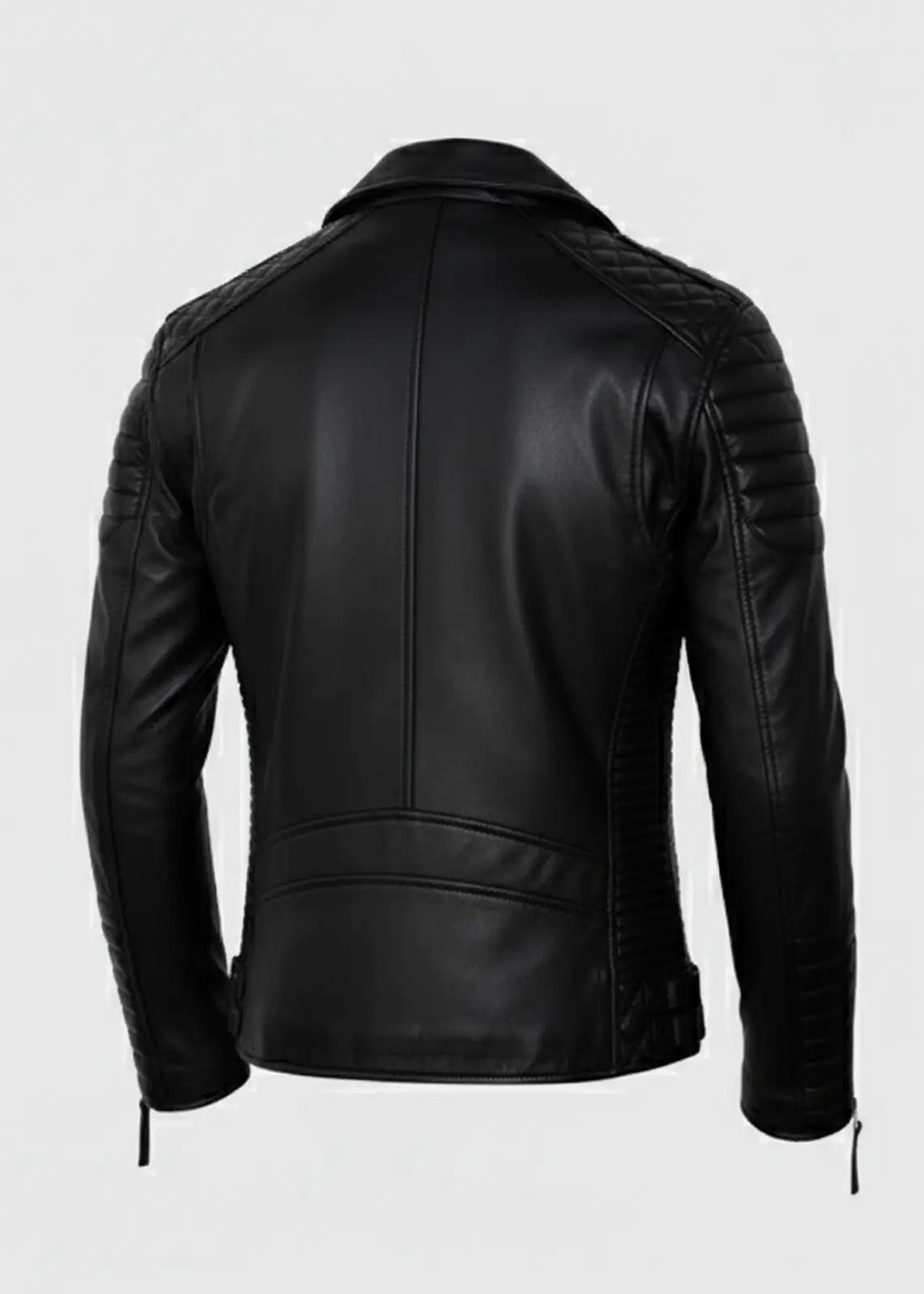 Quilted Black Leather Motorcycle Jacket For Men - Image 4