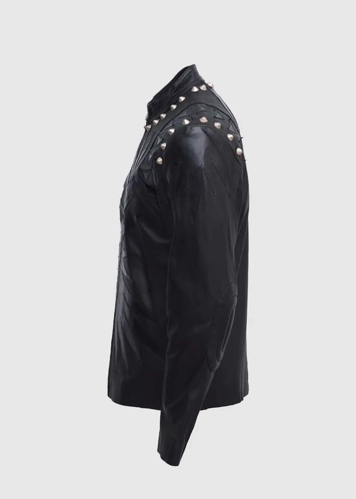 Quilted Black Studded Leather Jacket - Image 4