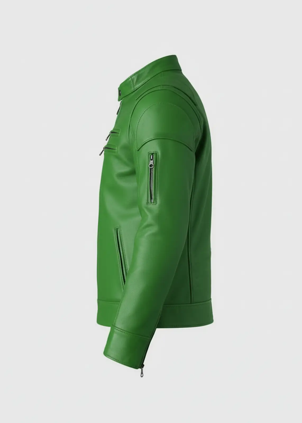 Men's Rugged & Stylish Green Leather Jacket - Image 4