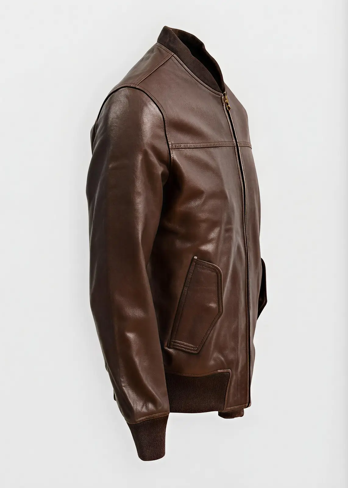 Men’s Classic Brown Leather Bomber Jacket - Image 5