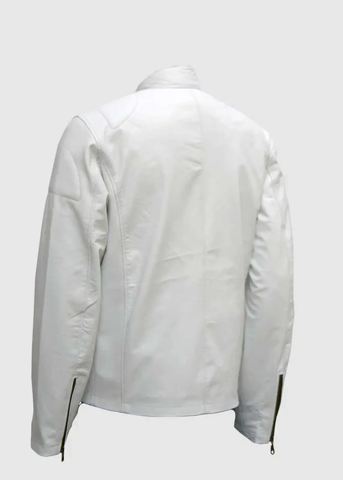 White Leather Biker Jacket For Men - Image 2