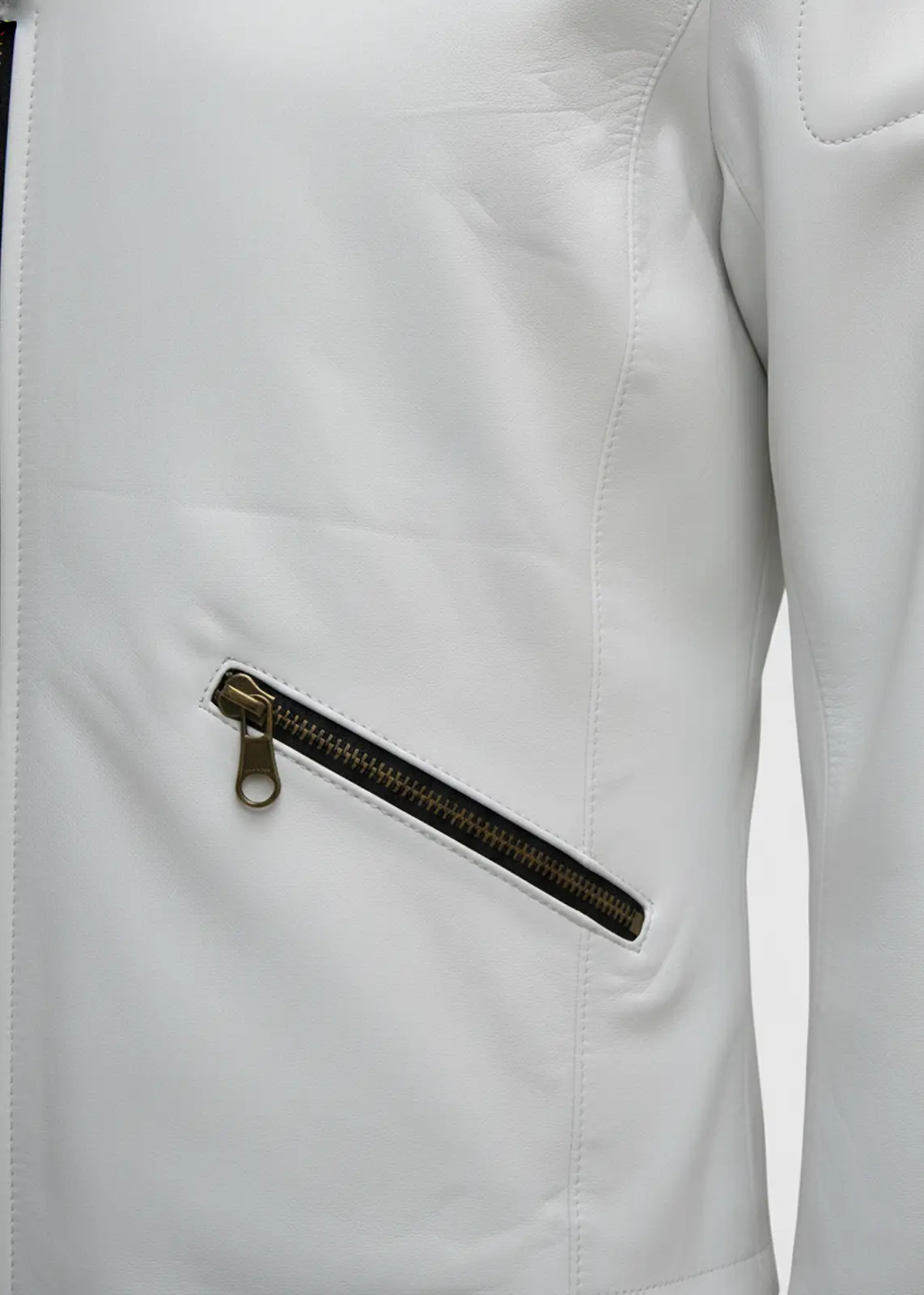 White Leather Biker Jacket For Men - Image 3