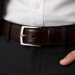 Glossy Plain Leather Belt with Metal Buckle