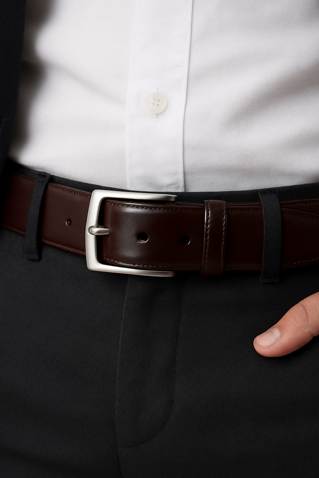 Glossy Plain Leather Belt with Metal Buckle