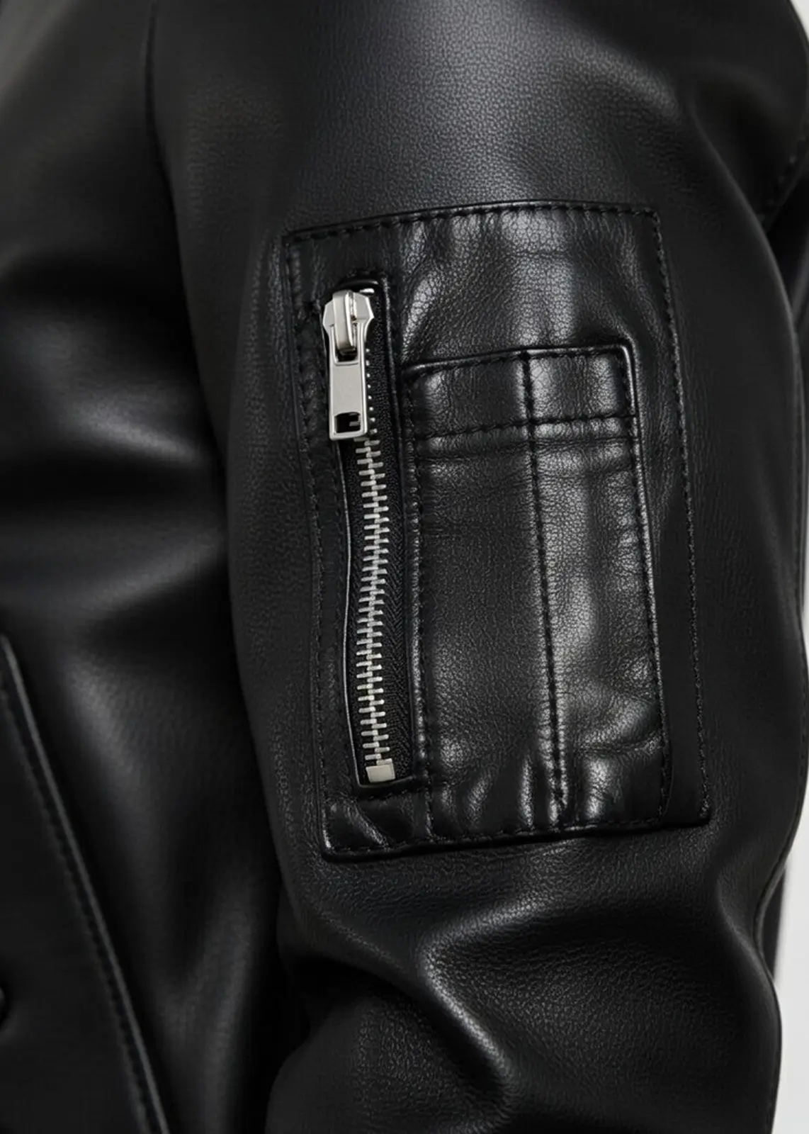 Men’s Aviator Flight Black Leather Jacket - Image 4