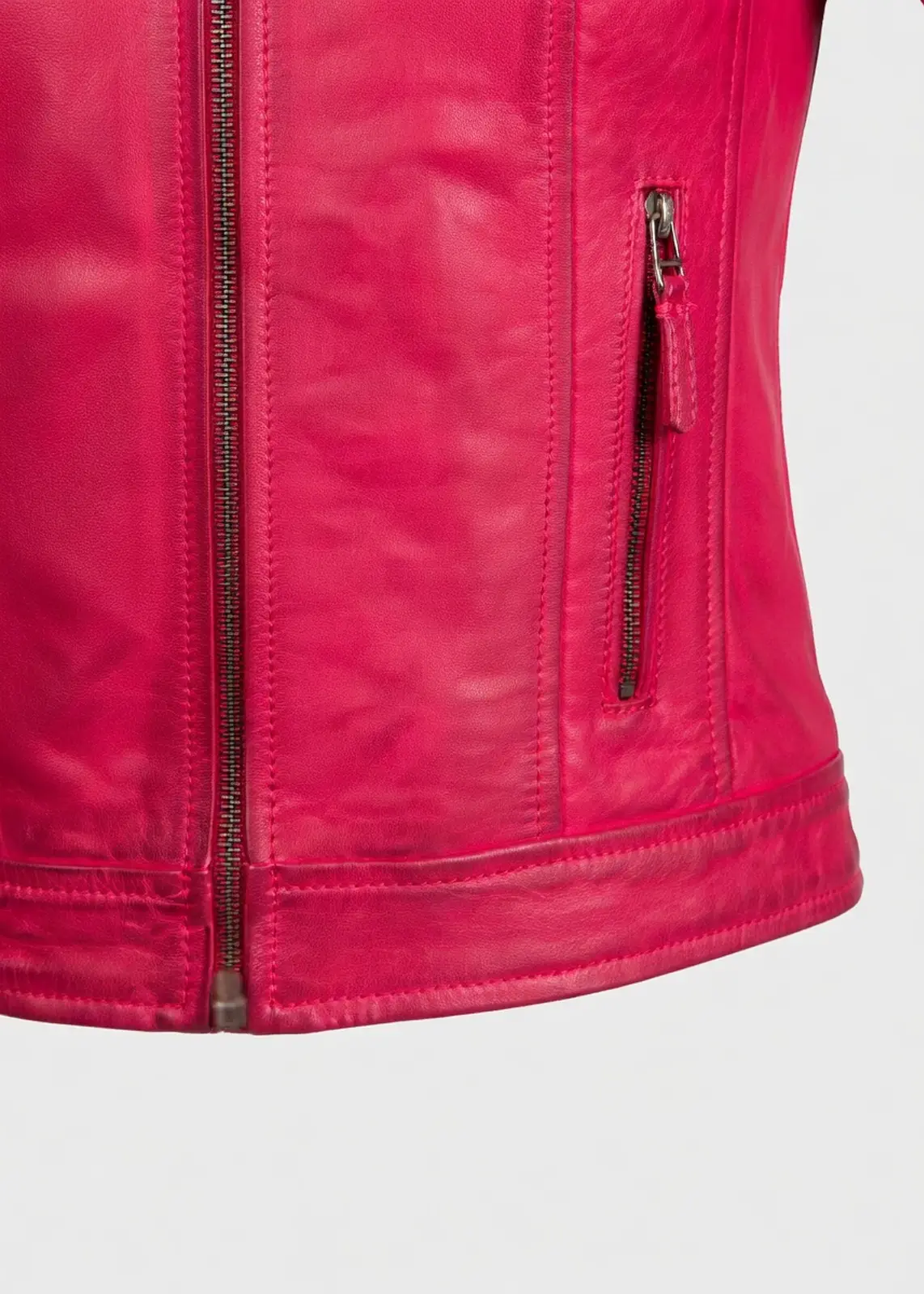 Women’s Pink Leather Motorcycle Jacket - Image 4