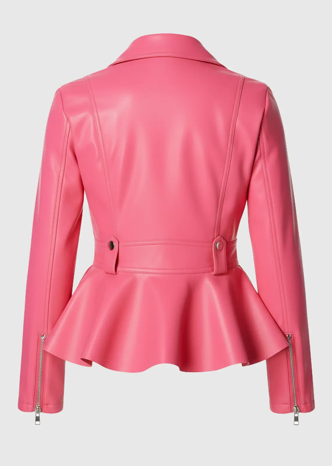 Women’s Pink Peplum Leather Jacket - Image 4