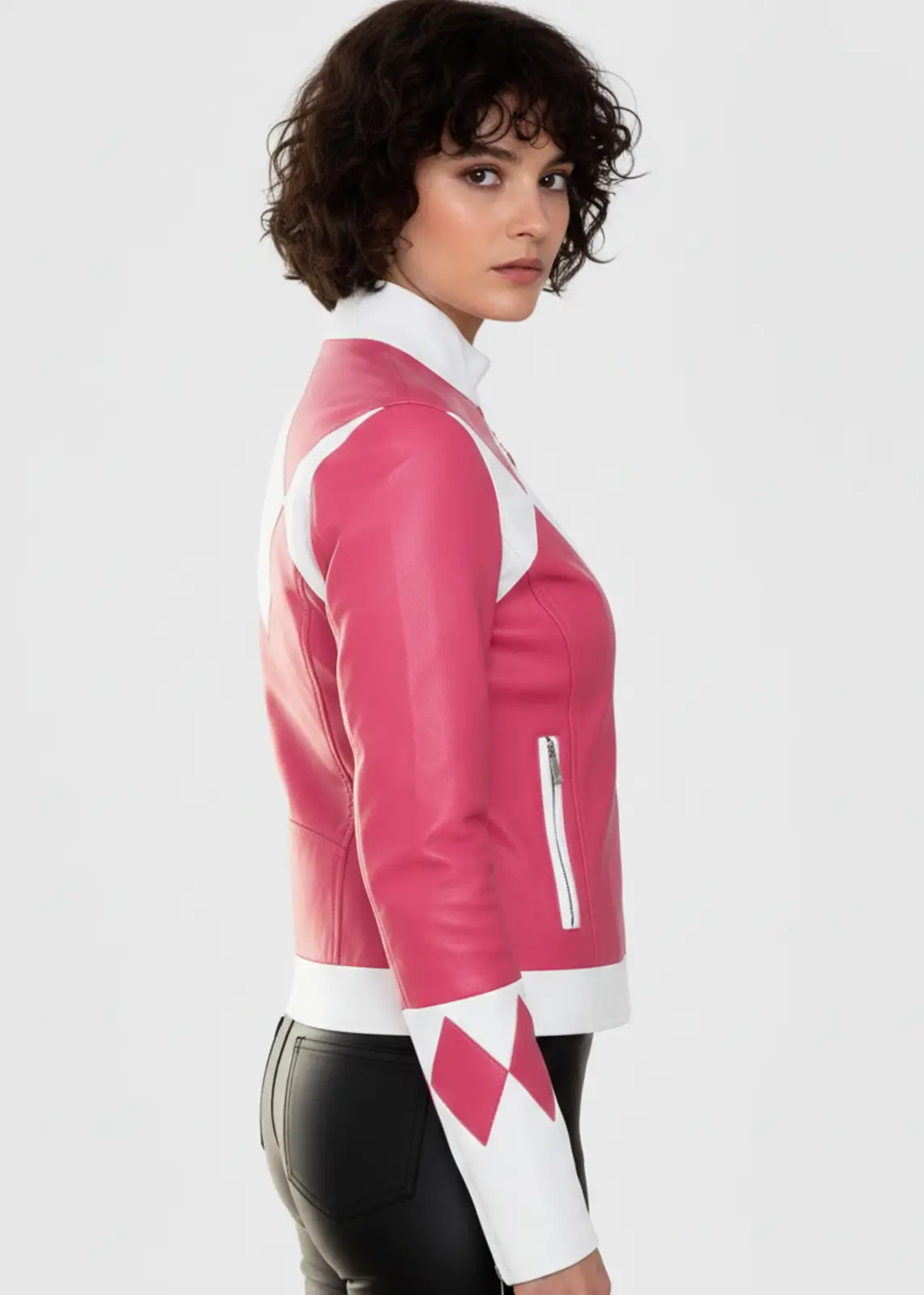 Pink Mighty Morphin Power Ranger Leather Jacket - Image 4