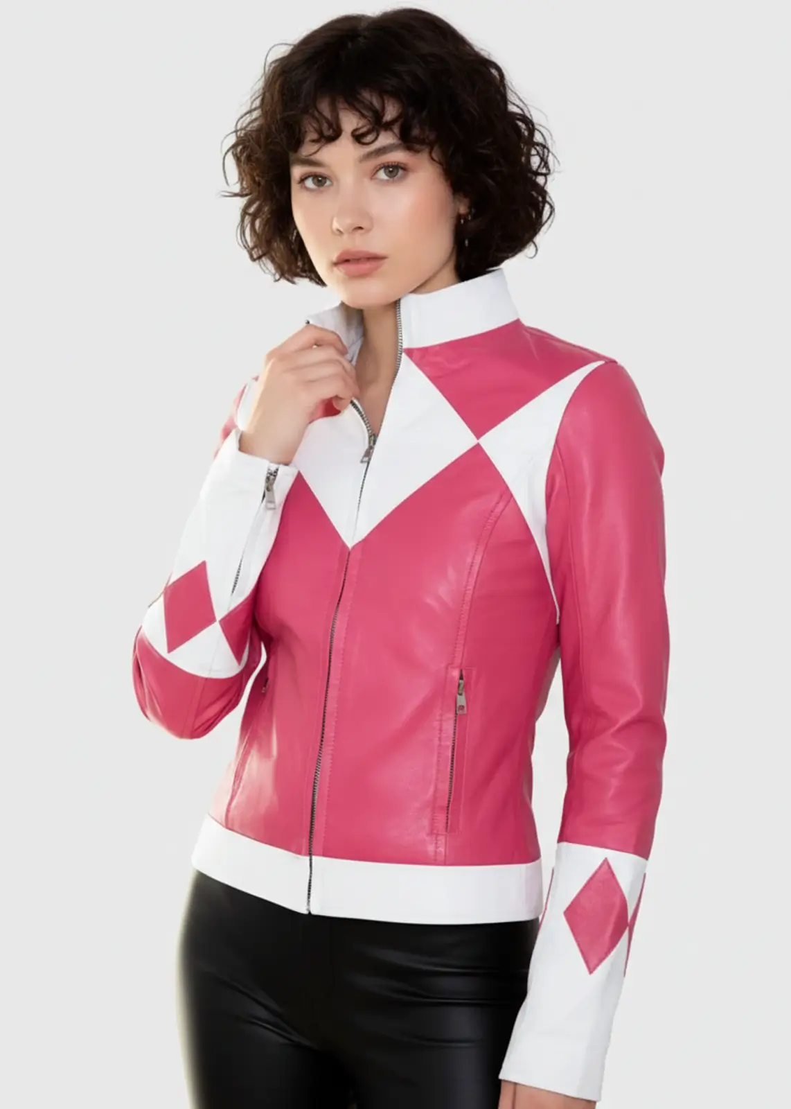 Pink Mighty Morphin Power Ranger Leather Jacket - Image 5