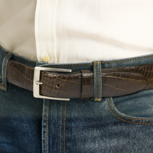 Glossy Python Pattern Leather Belt with Metal Buckle