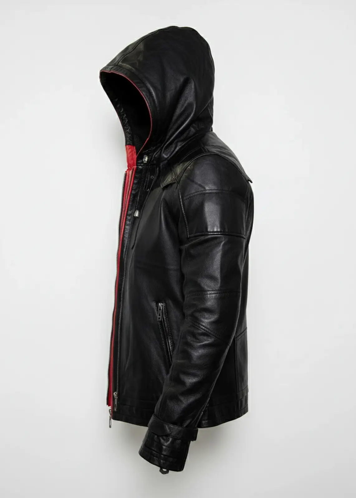 Batman Red Hooded Black Leather Jacket - Image 6