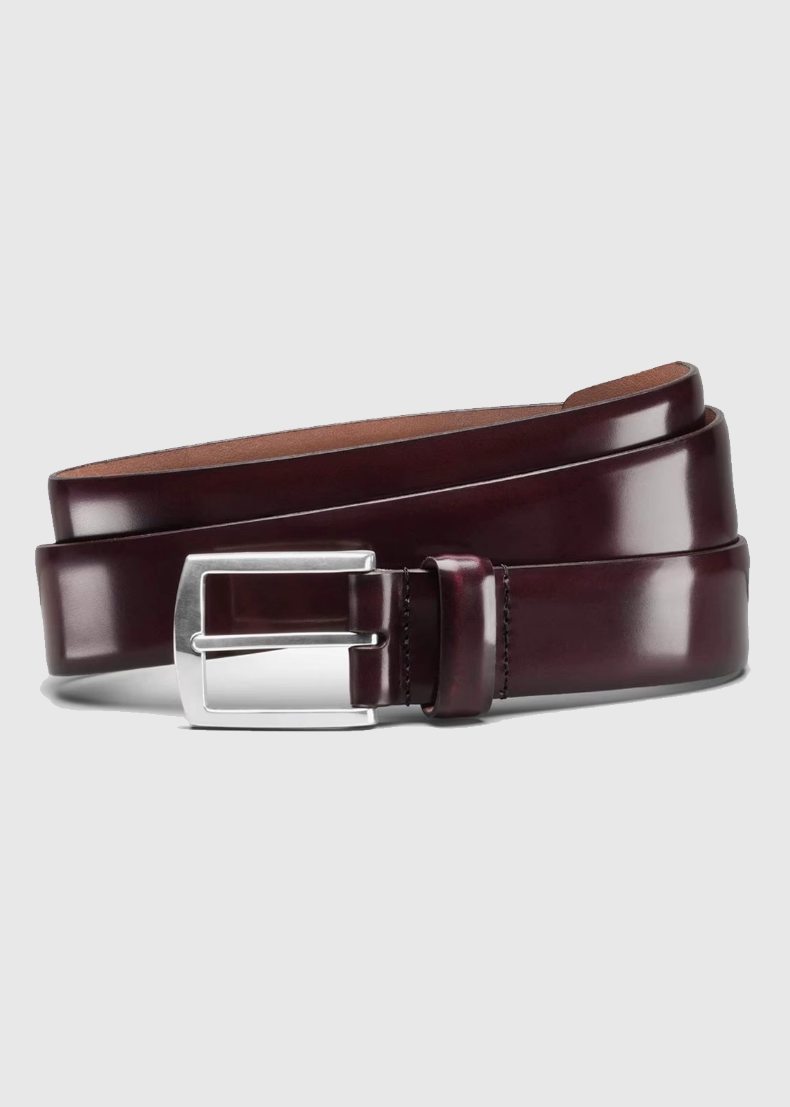Glossy Plain Leather Belt with Metal Buckle - Image 5
