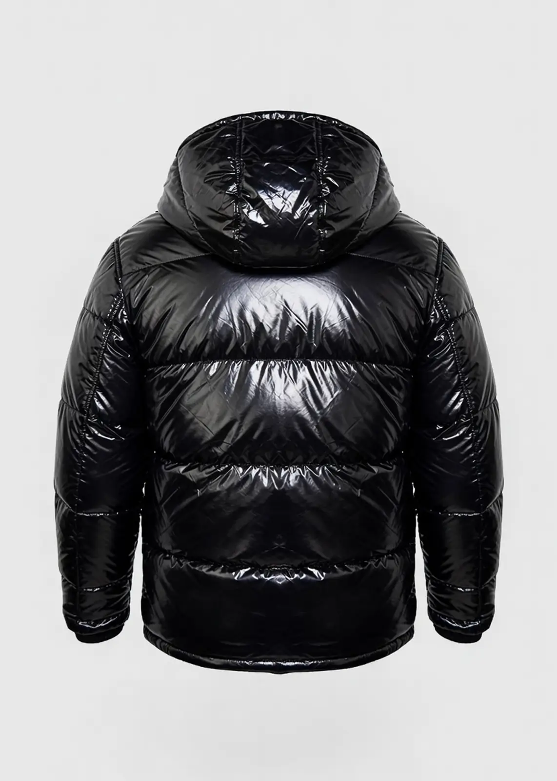 Cool Shiny Black Puffer Leather Jacket - Image 4