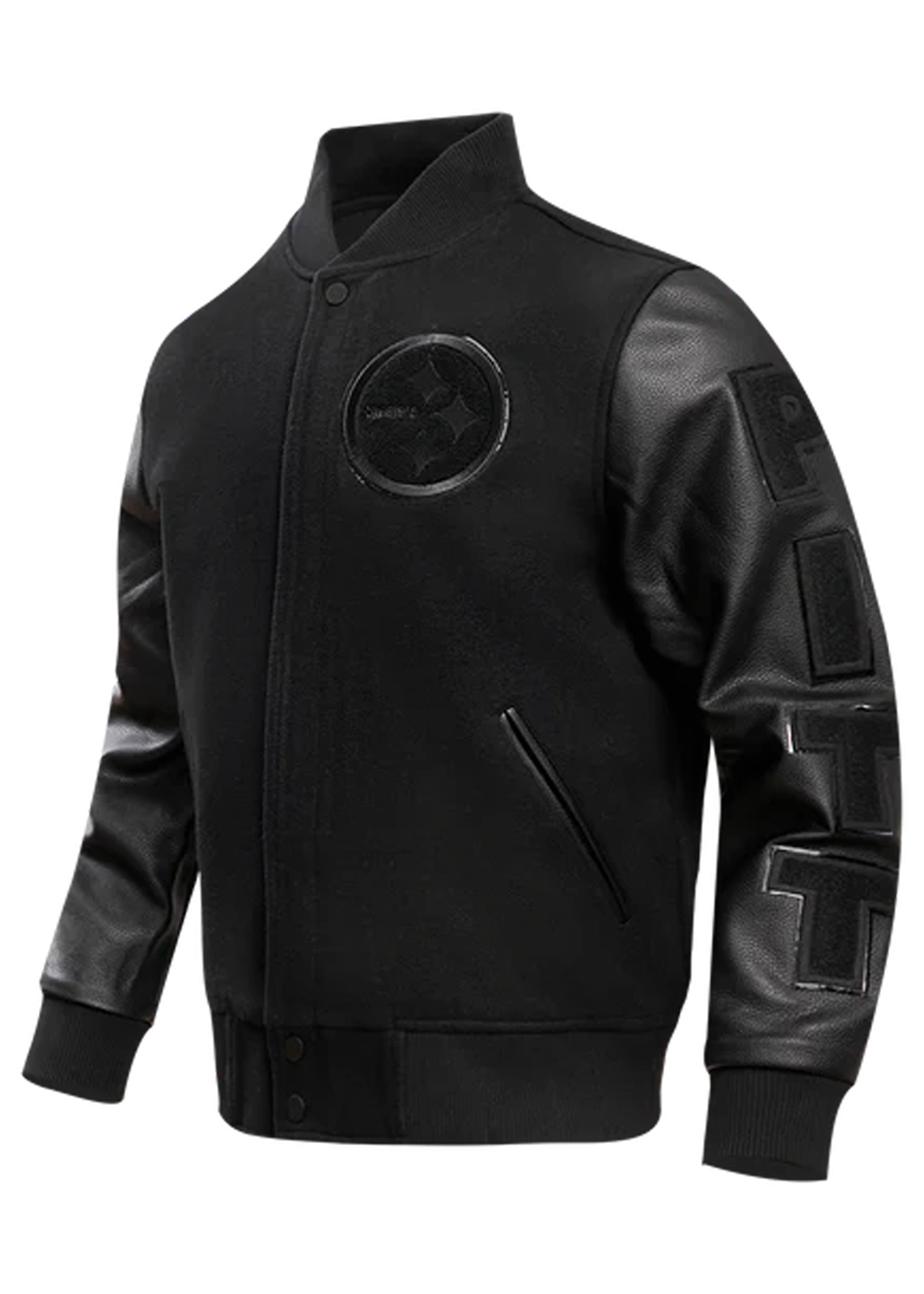 NFL Pittsburgh Steelers Triple Black Wool Varsity Jacket