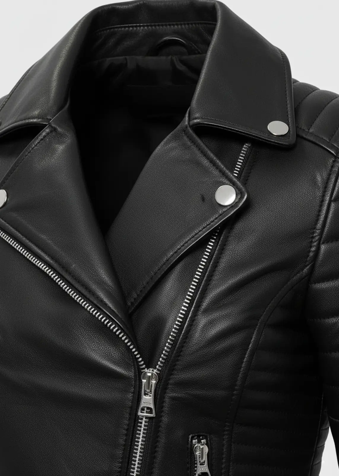 Women’s Black Quilted Leather Biker Jacket - Image 4