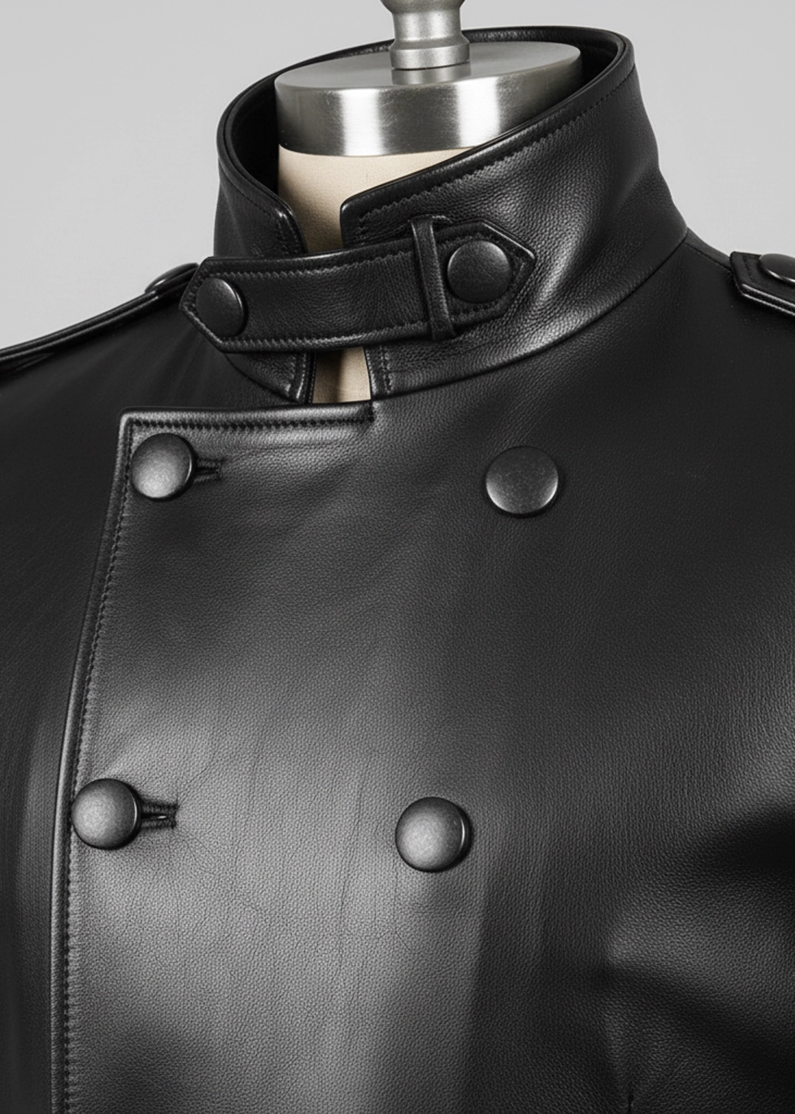 The Sentinel – Jet Black Military Duster Coat - Image 3