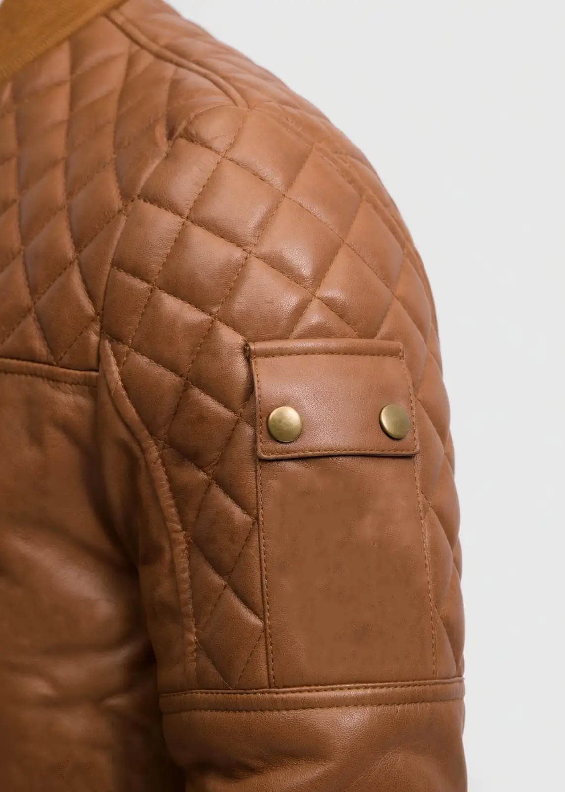 Brown Leather Bomber Jacket For Men - Image 5