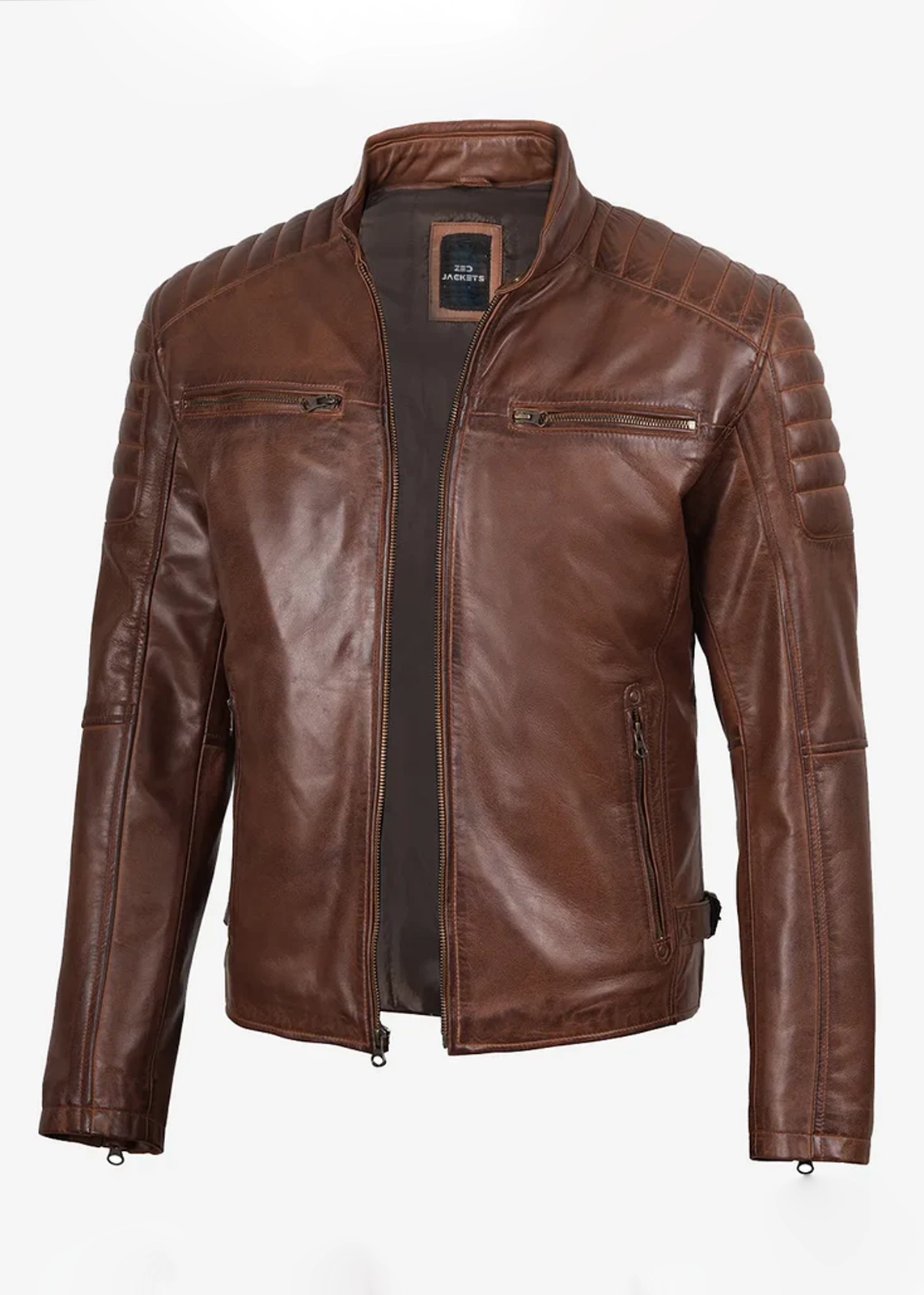 Cognac Brown Café Racer Biker Jacket - Image 4
