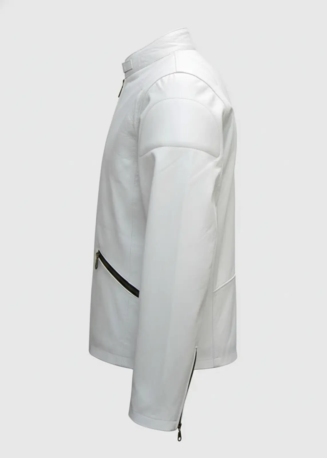 White Leather Biker Jacket For Men - Image 4
