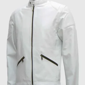 White Leather Biker Jacket For Men