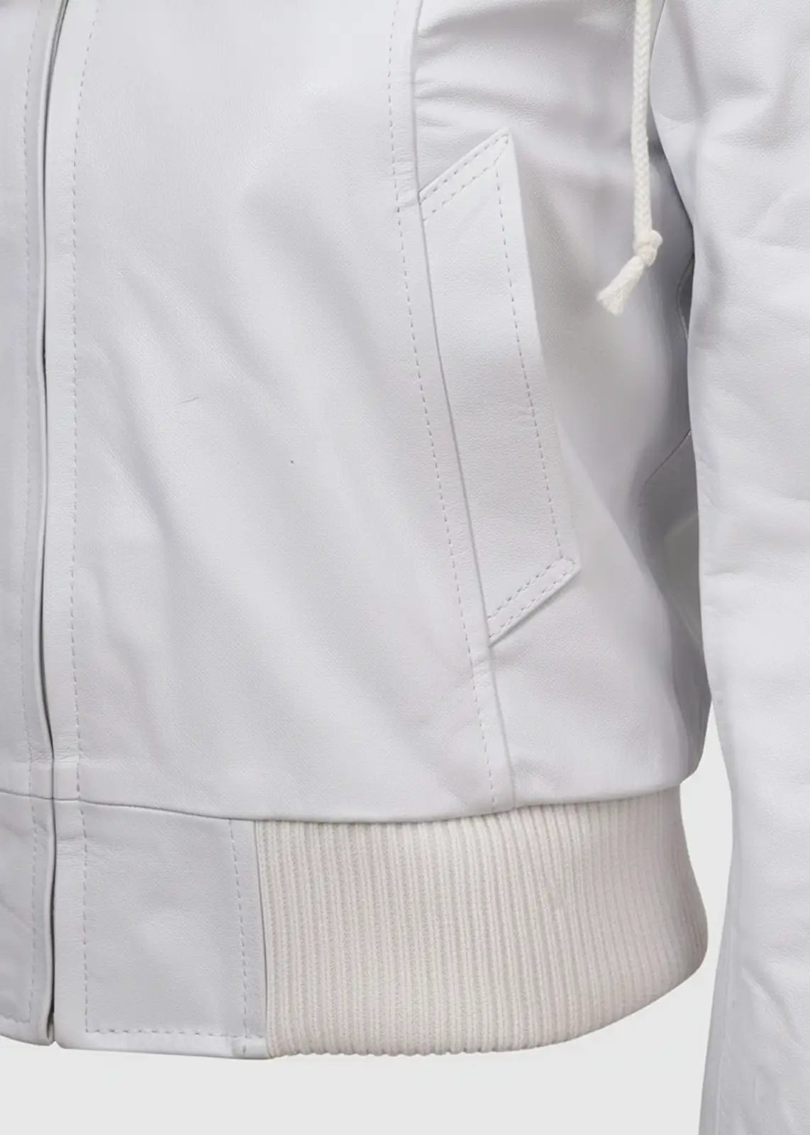 Women's White Fur Leather Bomber Jacket - Image 4