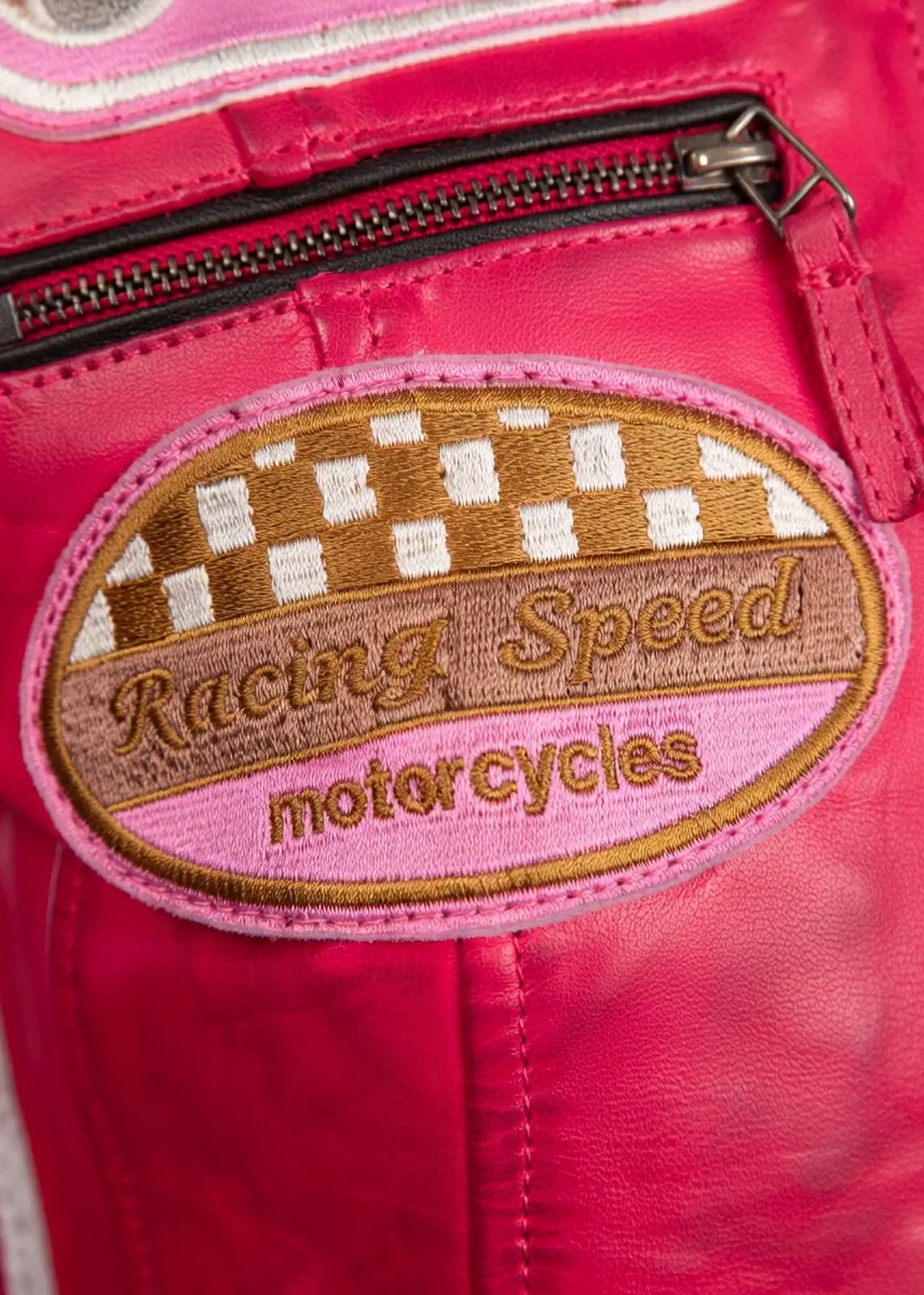 Women’s Pink Leather Motorcycle Jacket - Image 5