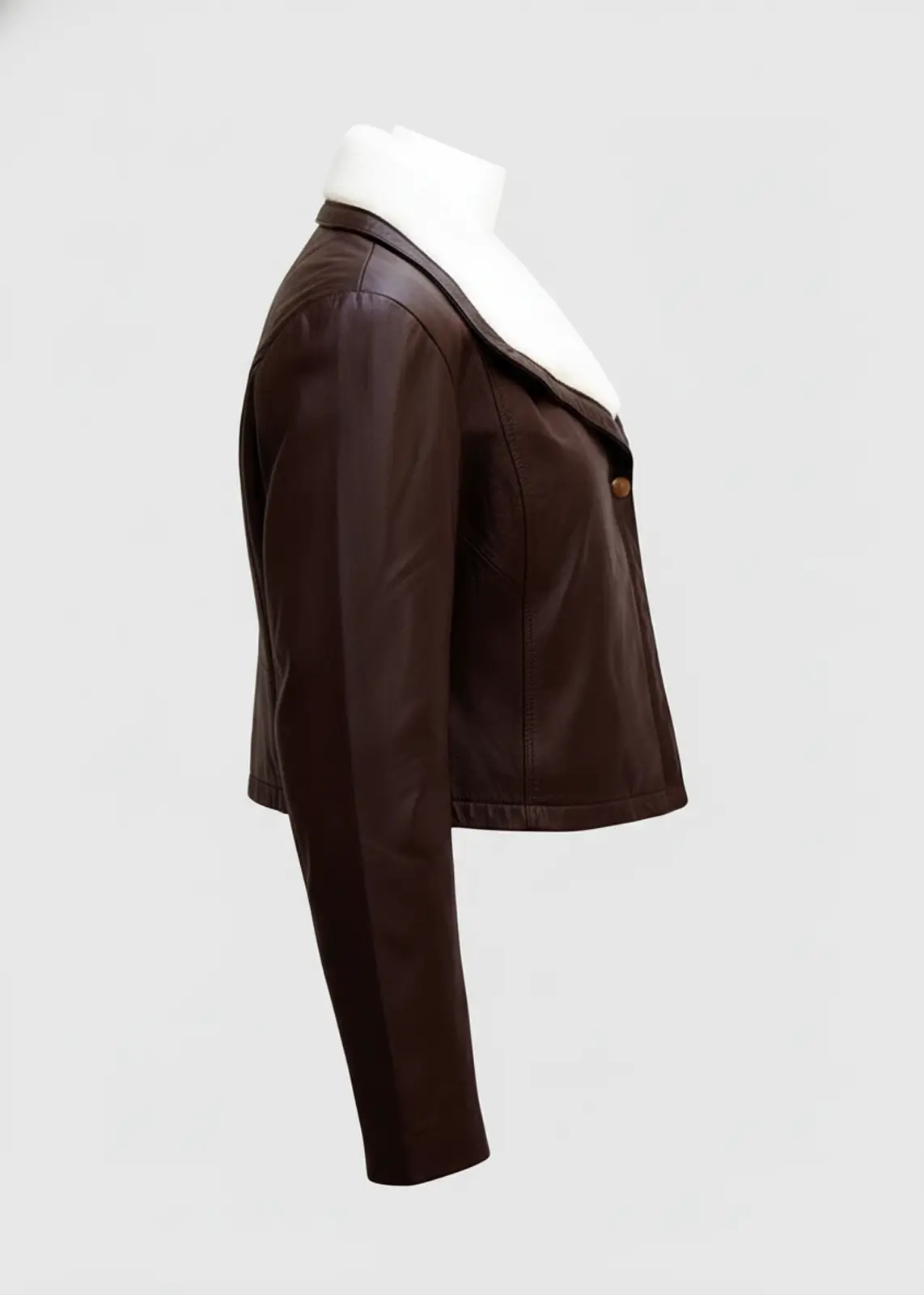 Women's Shearling Fur Collar Brown Leather Jacket - Image 5