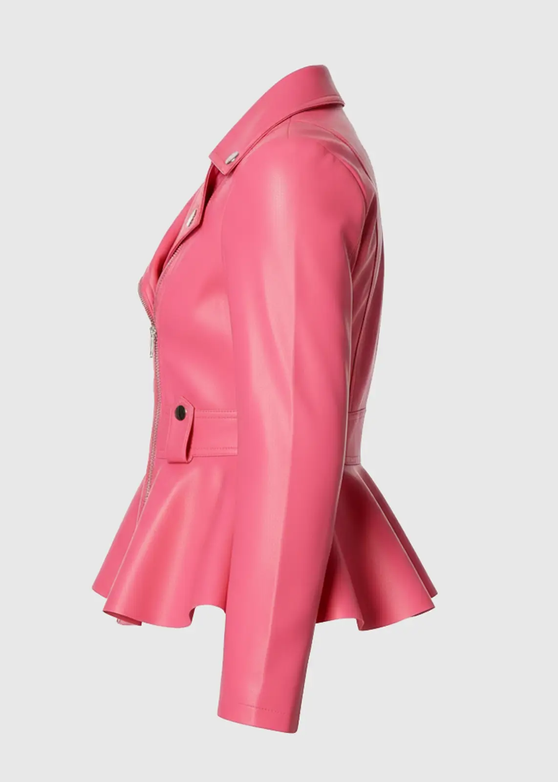 Women’s Pink Peplum Leather Jacket - Image 3
