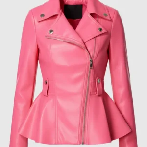 Women’s Pink Peplum Leather Jacket