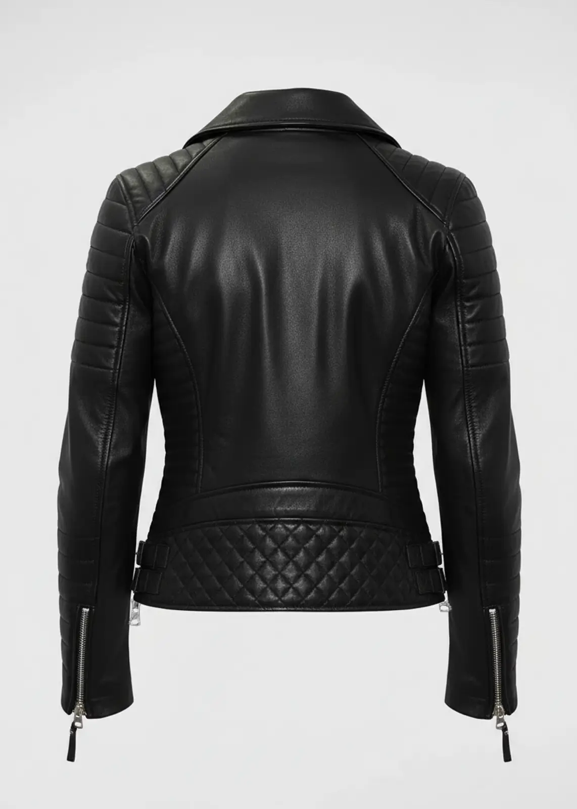Women’s Black Quilted Leather Biker Jacket - Image 6