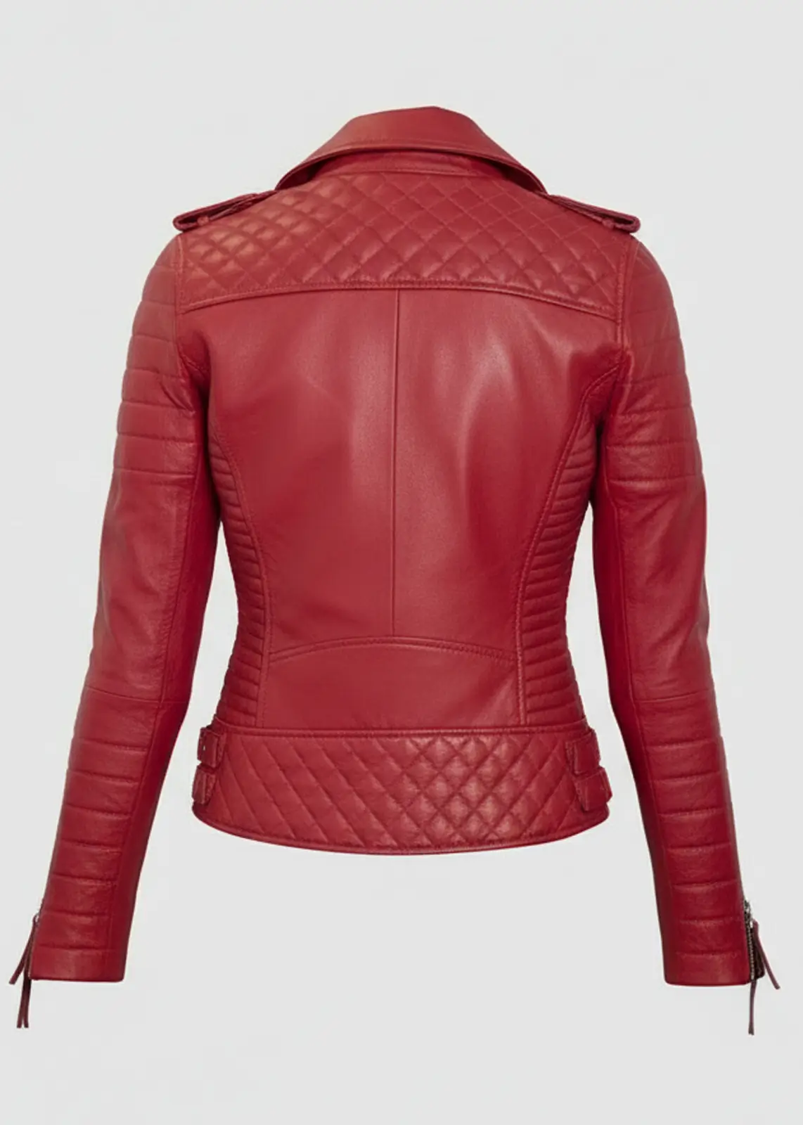 Red Women's Quilted Biker Leather Jacket - Image 6