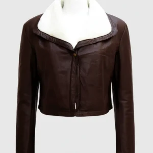 Women's Shearling Fur Collar Brown Leather Jacket