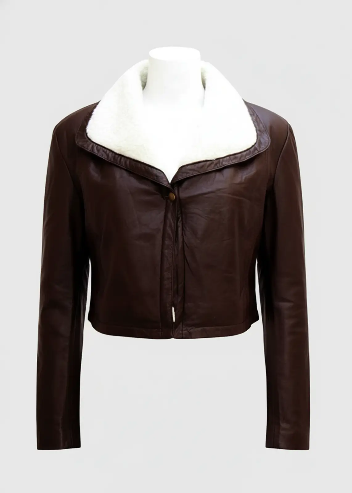 Women's Shearling Fur Collar Brown Leather Jacket