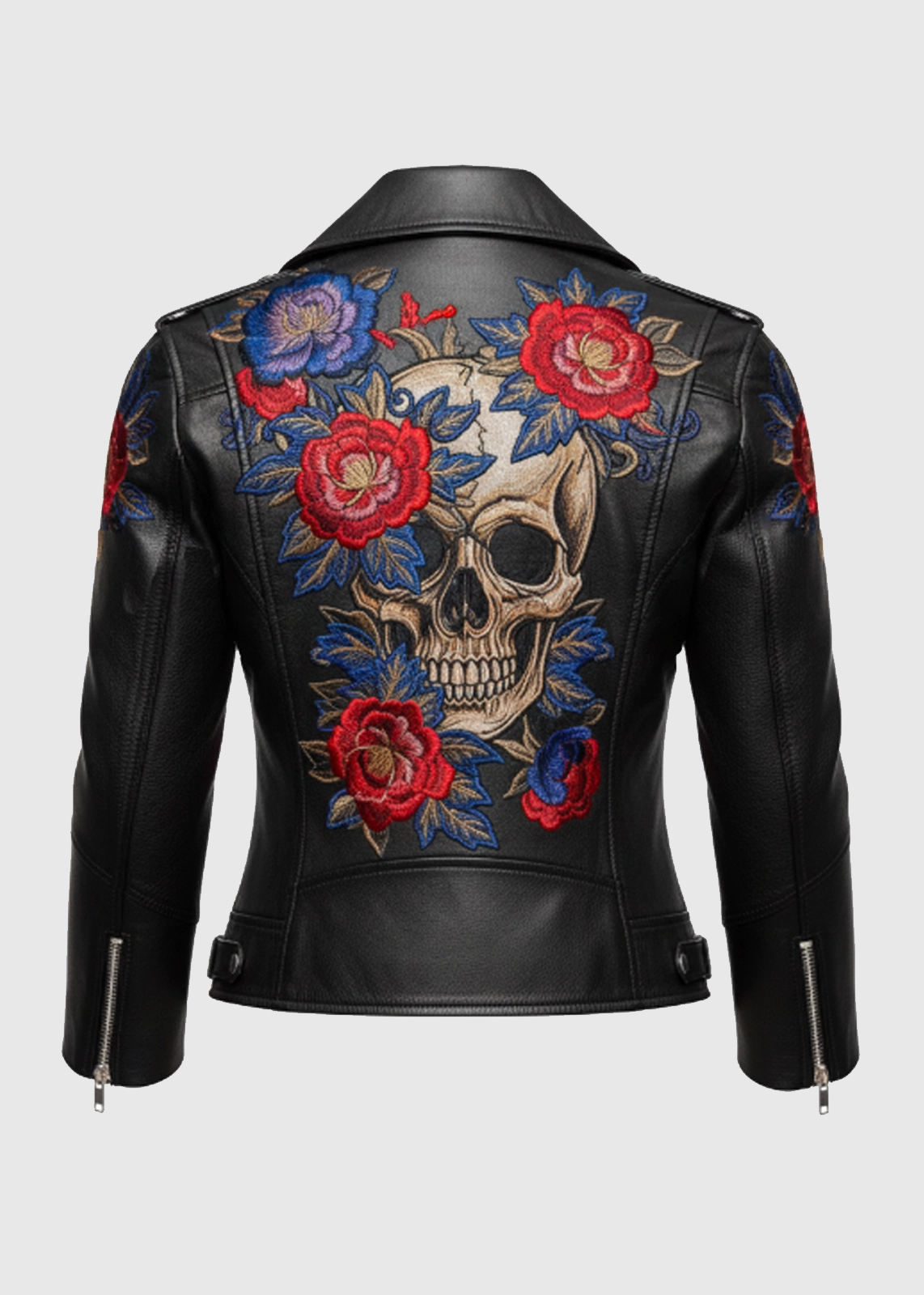Floral Skull Leather Jacket - Image 3